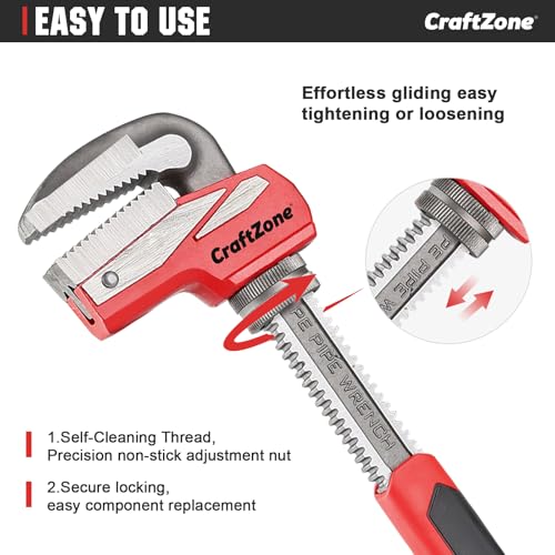 11 Inch Aluminum Pipe Wrench, Heavy-Duty Adjustable Plumbing Wrench, 80mm Max Jaw Capacity, Cr-V Steel Jaw, Lightweight Straight Pipe Wrench for Pipe Fittings - size: 11in
