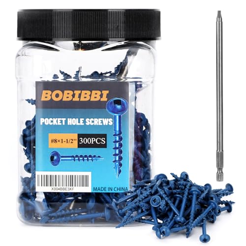 Pocket Hole Screws #8x1-1/2, Coarse Thread Wood Screws 300Pcs, Washer Head with Square Drive, 150MM Drive Bit Included - color: Blue, size: #8x1-1/2‘’