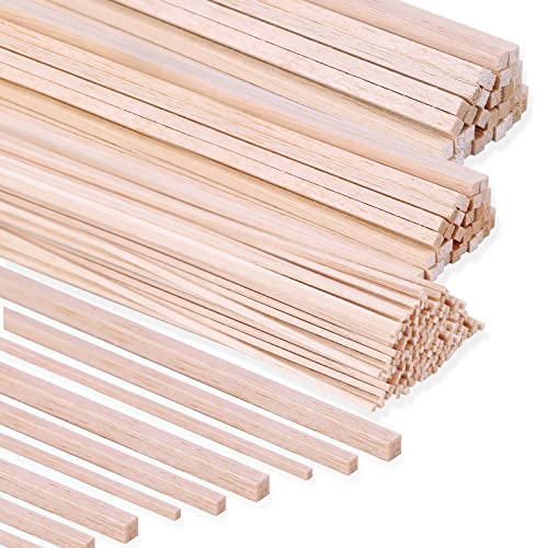 222Pcs Balsa Wood Sticks Variety Wood Strips Balsa Square Wooden Dowels Rod - color: 1/8in+3/16in+1/4in 222pcs