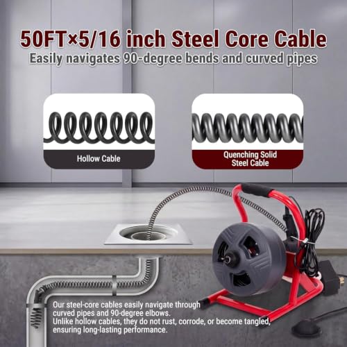 HoldwellS Drain Cleaner Machine 50Ft x 5/16", Electric Drain Auger Snake - color: 50FT 5/16inch (Manual Feed)