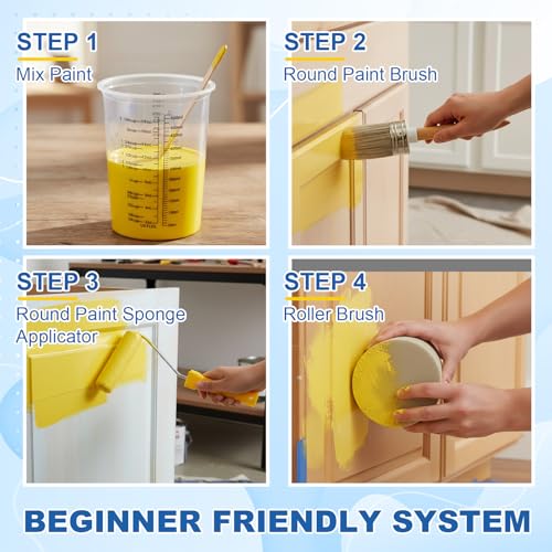 LemonRoad 18 Pieces Paint Brush and Roller Set, Painting Supplies for Cabinet Furniture, with Sponge, Tray Liner, Cup and Mixing Stick, Tools to Finish All in One Paint(4 Inch,Combo Brush Set) - size: 4 Inch, style: Combo Brush Set