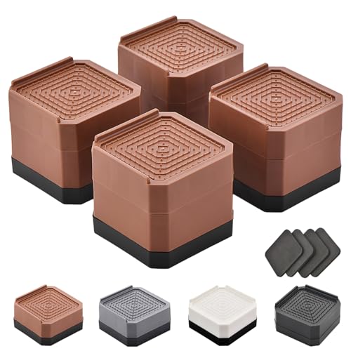 EclatBain Adjustable Bed Risers 3&4.3 Inch, 4000 lbs, 4 Pack Brown - color: Square-4 Pack-brown, size: 2 Layer(3inch)