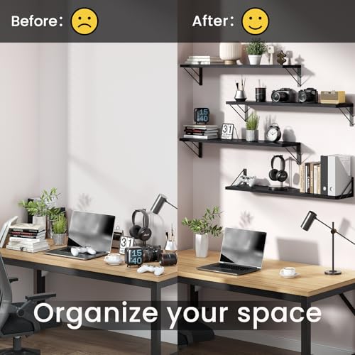 BAYKA Wall Mounted Floating Shelves, Wood, Black, Set of 4, 23in - color: A. Black Board & Black Brackets, size: 23-inch Uniform