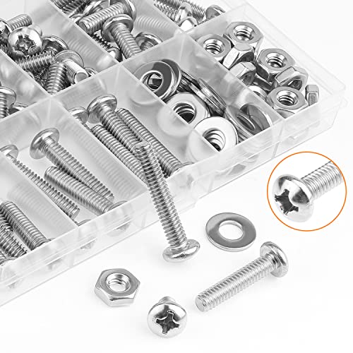 HELIFOUNER 102 Pieces #12-24 Phillips Pan Head Machine Screws Nuts Washers Assortment Kit, Coarse Thread, Fully Machine Threaded, 304 Stainless Steel - size: #12-24, style: Phillips Pan Head
