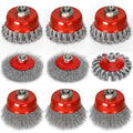 9Pcs Wire Wheel for Angle Grinder, 4 & 3In Knotted/Crimped