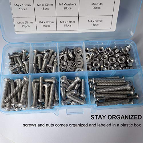 M4-0.7 x 10mm,12mm,16mm,20mm,25mm,30mm Pan Head Phillips Machine Screws,18-8 Stainless Steel Bolts Nuts Washers Screws Assortment Set (M4 Pan Head Phillips Screws) - size: M4 Pan Head Phillips Screws