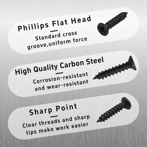 100PCS #8 x 3/4" Black Phillips Flat Head Wood Screws Carbon Steel Self-Tapping Fasteners for Indoor Furniture Woodworking DIY Projects Cabinet Assembly Hardware - size: #8 x 3/4"