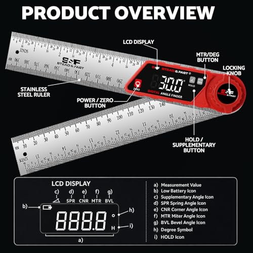 S&F STEAD & FAST Digital Angle Finder with Case & Lock, 7 Inch / 200 mm - color: Black