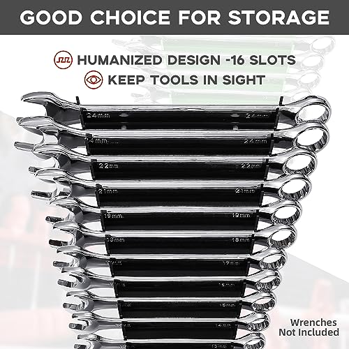 Reniteco Plastic Wrench Organizer, Premium High-density Wrench Holder, Large Wrench Racks for Wall and Tool Box, 64 Slots Fit SAE&Metric Wrenches Tray (2Green2Black) - color: Black&green, size: 4PC