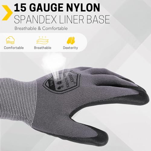 FURWEY Work Gloves,8/30 Pairs Nitrile,24 Pairs PU,Seamless Nylon Knit - color: Black Gray-8pairs, size: Medium