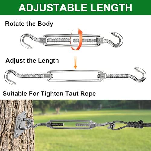 YOFIT 5 Inch Turnbuckle, 6 Pcs Shade Sail Hardware with Stainless Steel Turnbuckles Kit Hook and Hook Turnbuckle Tensioner for Sun Shade Cables Wire Rope Patio Outdoor - size: 5 Inch Turnbuckle-6 pcs