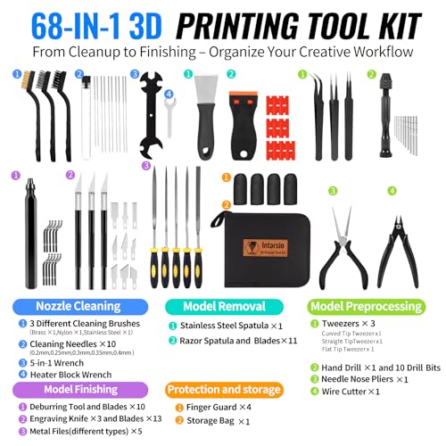 68Pcs 3D Printer Tools Kit with Storage Case, 3D Printer Accessories - Deburring Tool, 3D Printer Removing Scrapers, Metal Files, Brushes, Hand Drill, Tweezers, for Bambu Lab, Ender 3, Kobra, etc. - style: Professional Version