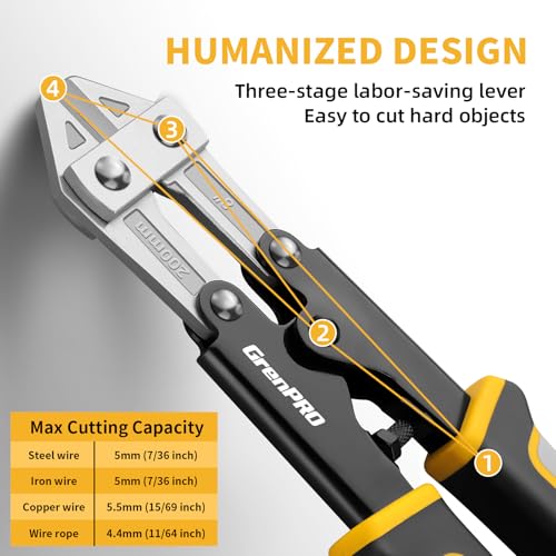 GRENPRO 8 Inch Heavy Duty Mini Bolt Wire & Cable Cutter, Anti-Slip Pliers - style: 8" Bolt Cutter