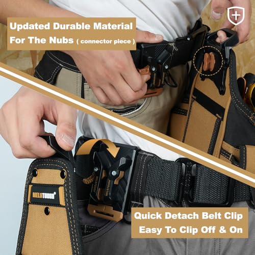 MELOTOUGH Small Electrician Tool Pouch With Belt Clip Attachment - 9 Pockets Tradesman Bag With Tape Thong - Holster for Electricians - color: Khaki Electrician Tool Pouch
