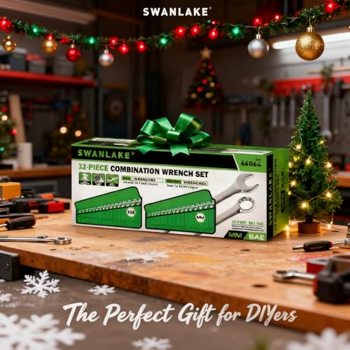 SWANLAKE 32-Piece Combination Wrench Set, SAE and Metric, 1/4"-1" & 7mm-22mm, 12 Point, Chrome Vanadium Steel - style: 32-Piece Combination