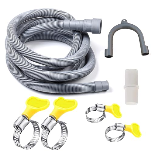 HLMOptimo 10 Feet Universal Washing Machine Drain Hose Flexible Dishwasher Drain Hose Extension Kits Corrugated Washer Hose w/ 1 Adapter 4 Clamps 1 U-Bend Holder - size: 10 Feet