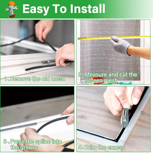 Window Screen Replacement Kit 32 Inch X 132 Feet Durable High Hardness Nanofibers Roll Screen Mesh Window Screen Repair Kit Black for Any Door and Window - size: 32 Inch×132 Feet
