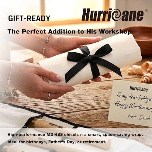 HURRICANE 8pc Wood Lathe Chisel Set, M2 HSS Wood Turning Tools with 10" Solid Hardwood Handles, Lathe Tool Kit for Beginners and DIY Hobbyists, Includes Protective Canvas Pouch - size: 8 pc with Canvas Pouch