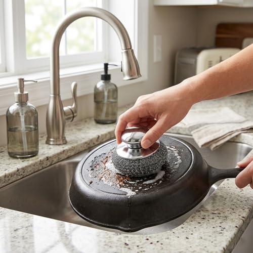 Steel Wool Scrubber, 8-Pack Stainless Steel Scrubber Pads with Handle - The Ultimate Scouring Solution for Rust, Stubborn Messes on Cookware, Grill, Oven & Kitchen Sinks - size: 2 Handle+6 Pads