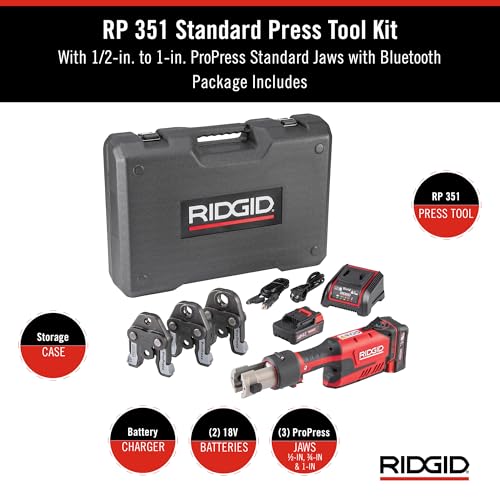 RIDGID 67183 Model RP 351 ProPress Standard Press Tool Kit with Battery, Charger, 1/2" to 1" Press Tool Jaws, and Carrying Case - style: Battery Kit W/ProPress Jaws (1/2" - 1" Jaws Capacity)