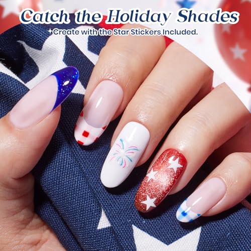 Beetles 4th of July Gel Nail Polish Set, 6 Color Red White Blue - color: A-Red White Blue | Song of freedom