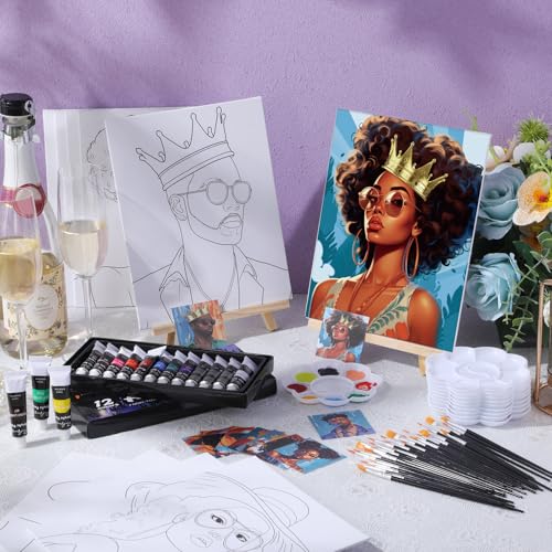 Ctosree 72 Pcs Couple Paint and Sip Kit for Adults Pre Drawn Canvas - style: Couple