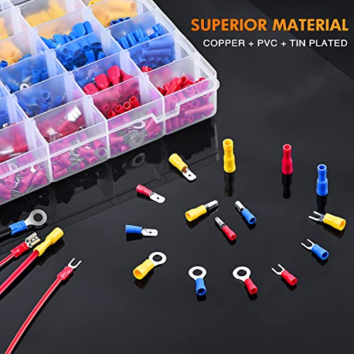 Nilight 840PCS Mixed Quick Disconnect Insulated Crimp Terminals | Electrical Butt Bullet Spade Bullet Fork Ring Solderless butt Splice piggyback Male Female Connector Assortment Kit for 22-10 AWG Wire - color: 840PCS Mixed Crimp Terminals