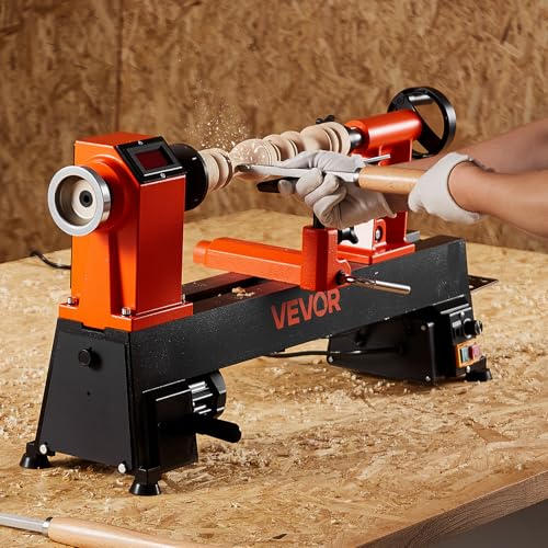 VEVOR Wood Lathe, 6Amp 1 HP Benchtop Wood Lathe Machine with 150 to 3800 RPM Variable Speed 12 x 18" Workbench Brushless DC Motor Cast Iron Construction for Beginners DIY Enthusiasts Woodworking - size: 12" x 18"-1 HP