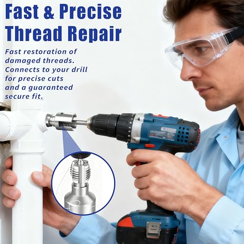 2-in-1 PVC Pipe Threader Kit with 1/2" & 3/4" Dies - Complete Dual Function Internal & External Threading Set Includes PTFE Tape & Gloves, Drill Compatible for DIY Plumbing & Home Repairs