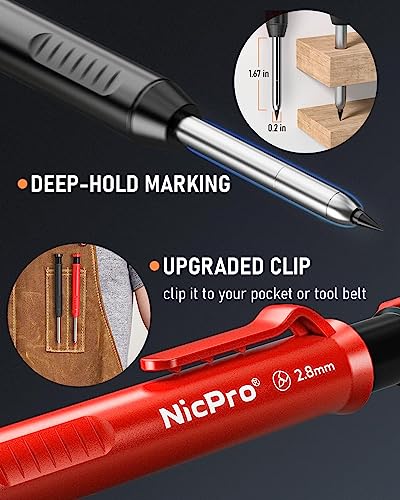 Nicpro 6 Pack Carpenter Pencil with Sharpener, Mechanical Carpenter Pencils - color: Black,Red,Yellow,Green,Blue,Orange, size: 6 Pack