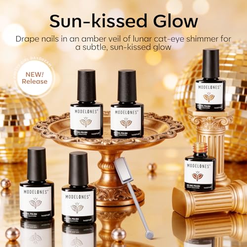 modelones Fall Cat Eye Gel Nail Polish Set, Nude Brown Gold Caramel Khaki - color: Sun-kissed Glow