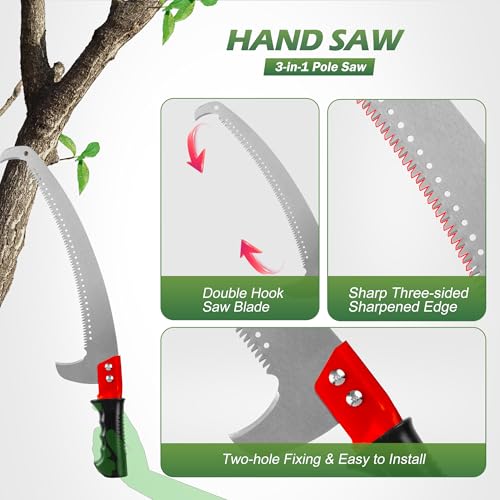 Walensee Pole Saws for Tree Trimming, Extendable Tree Pruner,Manual Branch Timmer with Blade and Scissors High Branches Pruning Fiberglass Pole Pruner and Cutter Garden Tool with Storage Bag 7.2-27FT - size: 27 FT