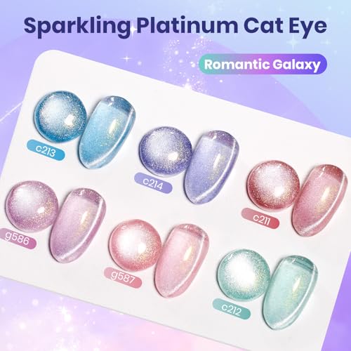 Beetles Romantic Galaxy Cat Eye Gel Nail Polish Set - 6 Colors Glitter Gel Polish Kit Pink Blue Purple Red Green Velvet Gel Magnet Soak Off UV French Nail Art Manicure Spring Summer Gift for Women - color: 0-0-0-Romantic