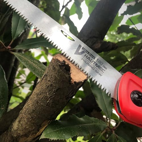 HAUTMEC 7" Folding Pruning Hand Saw for Tree, Garden & Camping | SK5 Steel Blade, Folded Pocket Size, Backpacking, 9 TPI Triple-Cut, Limb & Wood Cutting, ABS & TPR Grip, Survival Gear