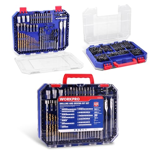 WORKPRO Drill Bit Set, 455Pcs Drill Bits and Screwdriver Bit Set w/Screws