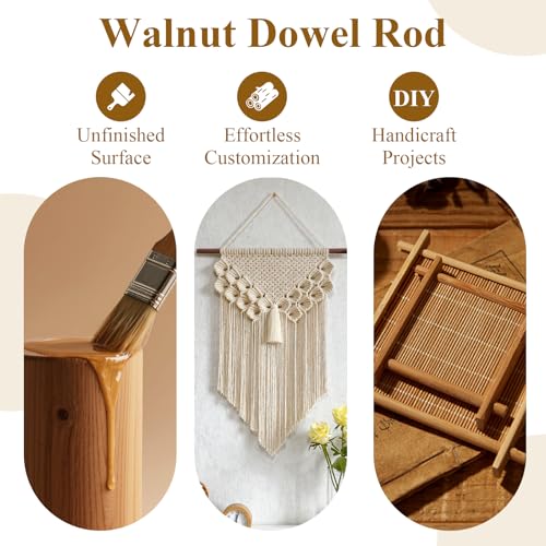 10 Pack Walnut Wooden Dowel Rods 3/8 x 12 Inch (10 x 300mm) Unfinished Round Hardwood Sticks for Crafts, Woodworking, Building Models and DIY Projects
