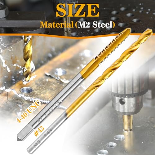 4-40 UNC Tap and #43 Drill Bit Kit for Metal, M2 HSS Drill and Tap Set - size: 4-40 Tap, #43 Drill