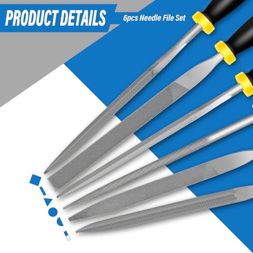 6PCS Metal Needle File Set, 6.3-Inch Mini Hand Files for precision repairs