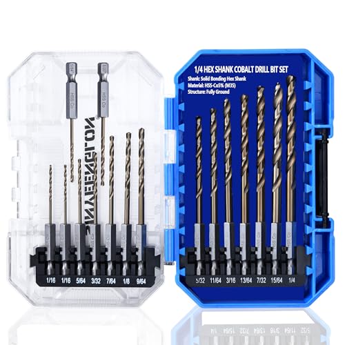 Hex Shank Cobalt Drill Bit Set for Metal & Steel,16Pcs 1/16-1/4 - size: 16pcs 1/16-1/4