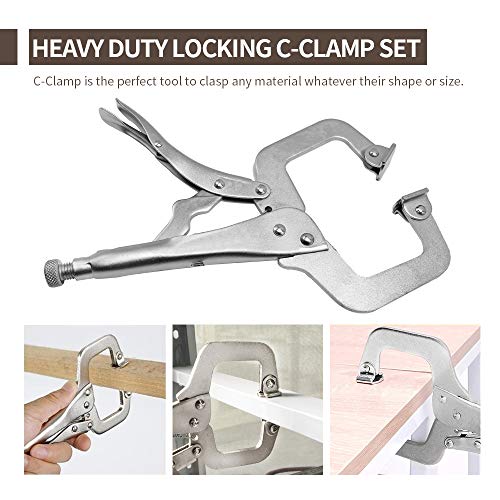 Anxingo 4 Pack Heavy Duty C-Clamp Locking, (2x6" + 2x11" Tips) C-Clamps with Swivel Pads for Craftsman Home Workshop - size: 2 × 6" + 2 × 11"