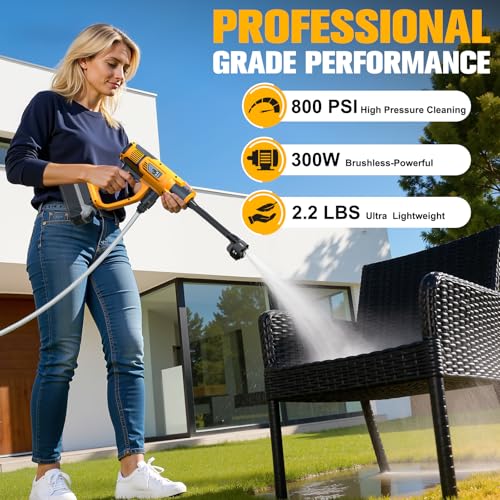 DIYtoolifz Cleaning Tool Compatible with DeWalt 20V Battery, 2.2LBS, with 16.4ft Hose & 6-in-1 Nozzle + Attachment for Car, Patio, Fence (Battery not Included, Tool Only) - color: Yellow