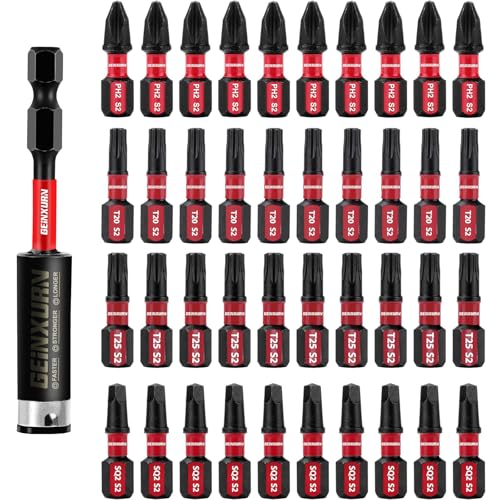 GEINXURN Impact Tough Phillips Square Torx 1 in. Insert Driver Bits, 41Pack T20/T25/PH2/SQ2 Screwdriver Power Bits Set with 1Pcs Impact Bit Holder - size: MIX-41PCS