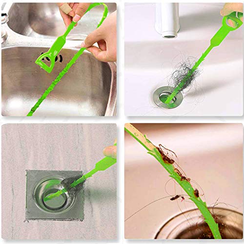 Drain Clog Remover - Gutter Cleaning Tools Drain Cleaner for Toilet Sewer Shower Kitchen Bathroom Tub Clogged Drains Opener Cleaning Tool, Flexible Grabber Claw Pick Up Reacher (7-in-1) - color: Green 6+1