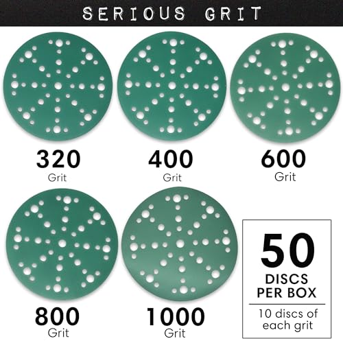 Serious Grit - 6-Inch 49-Hole Sanding Disc - Fine Grit Assortment - 50 Pack - size: High Grit