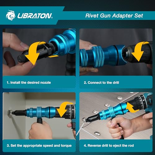 LIBRATON Rivet Gun Adapter for Electric Drill, Rivet Drill Attachment - size: 4 Sizes