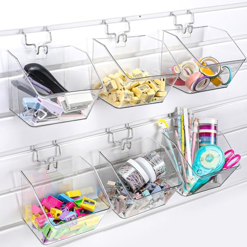 Layhit 6 Set Pegboard Bins with Metal Hooks 5.1" Hanging Organizer | Slatwall Accessories, Workshop Clear Pegboard Baskets, Office Craft Supply Holder, Garage Wall Hanging Storage Containers