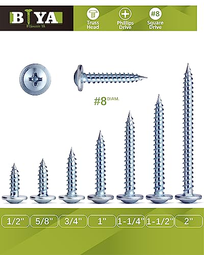 Wood Screws，#8×1 inch 250Pcs Silver Phillips Truss Head Screws - color: Silver, size: #8×1"