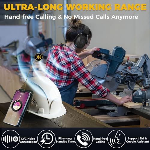 Kalence Gel Ear Pads Bluetooth 5.4 Hearing Protection Headphones, 30dB Noise Cancelling Headphones, 1200mAh Rechargeable Safety Earmuffs Bluetooth Ear Protection for Mowing,Pink - color: Pink-gel