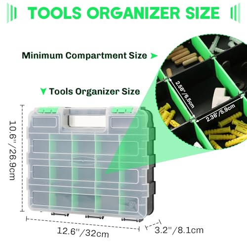 Small Parts Organizer Storage Case Tools Box 34-Compartments - color: Green
