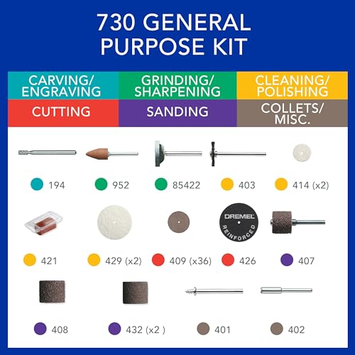 Dremel 730-01 All-Purpose Rotary Tool Accessories Kit - 52 Piece Assorted Set- Includes a Carving Bit, Sanding Drums, Grinding Stones, Cutting Discs, and a Storage Case (Pack of 2) - size: Pack of 2, style: Industrial